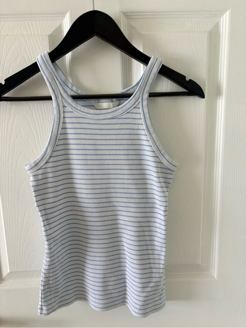 2 H & M Ribbed Tank Tops – Light Blue Stripe & Charcoal. Women’s size M